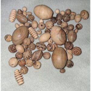 Mixed Lot of Assorted Natural Wood Craft Beads Turned Wooden Beads 1.3 oz